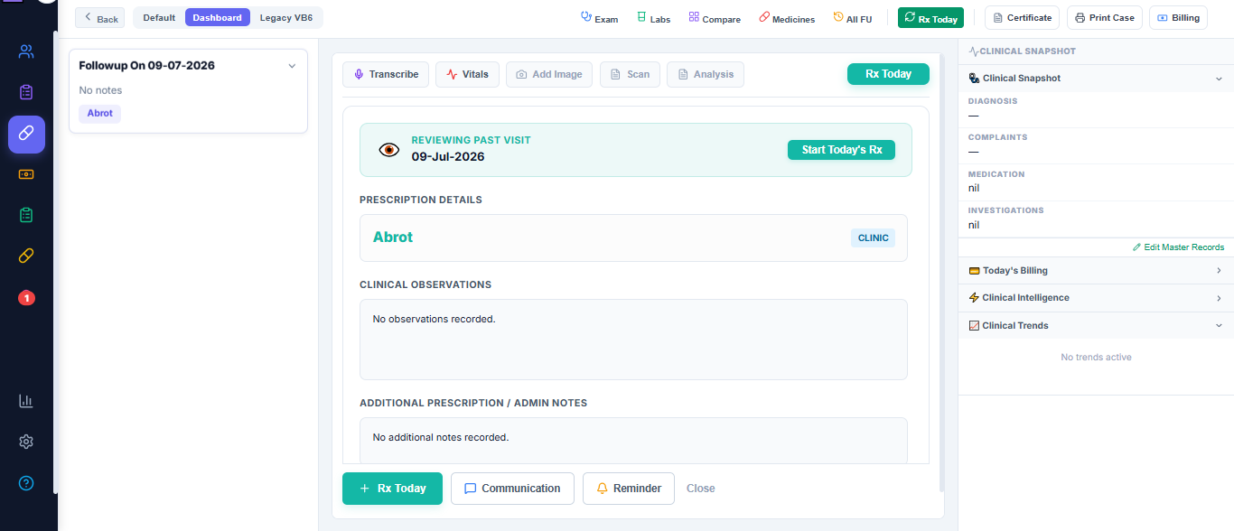 Follow-up Timeline screen in HomeoSuite